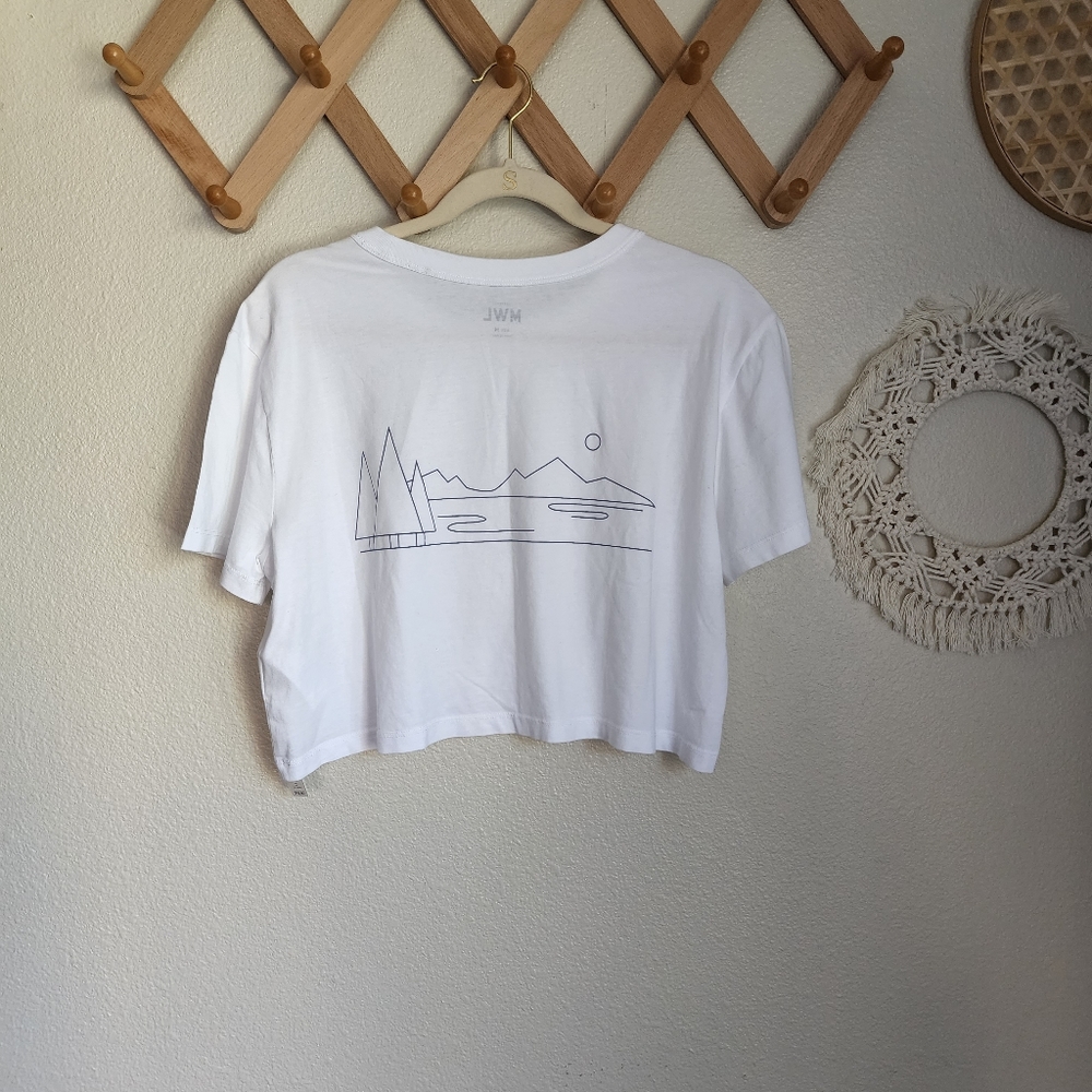 Madewell White Cropped Tee with Minimal Mountain Line Art - Picture 8 of 9
